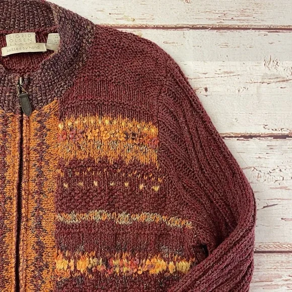 Vintage Sigrid Olsen Sport Cardigan Silk Wool Cable Knit Grandma knitted By Hand - Picture 5 of 12